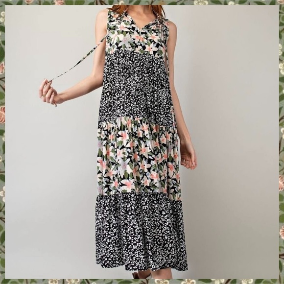 easel Dresses Easel Floral Animal Print Oversized Flowy Midi Maxi
